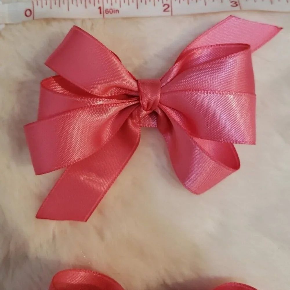 Pack of 3 Beautiful Handmade Girls Hair Bow Barrett Pink Silky Small/Medium